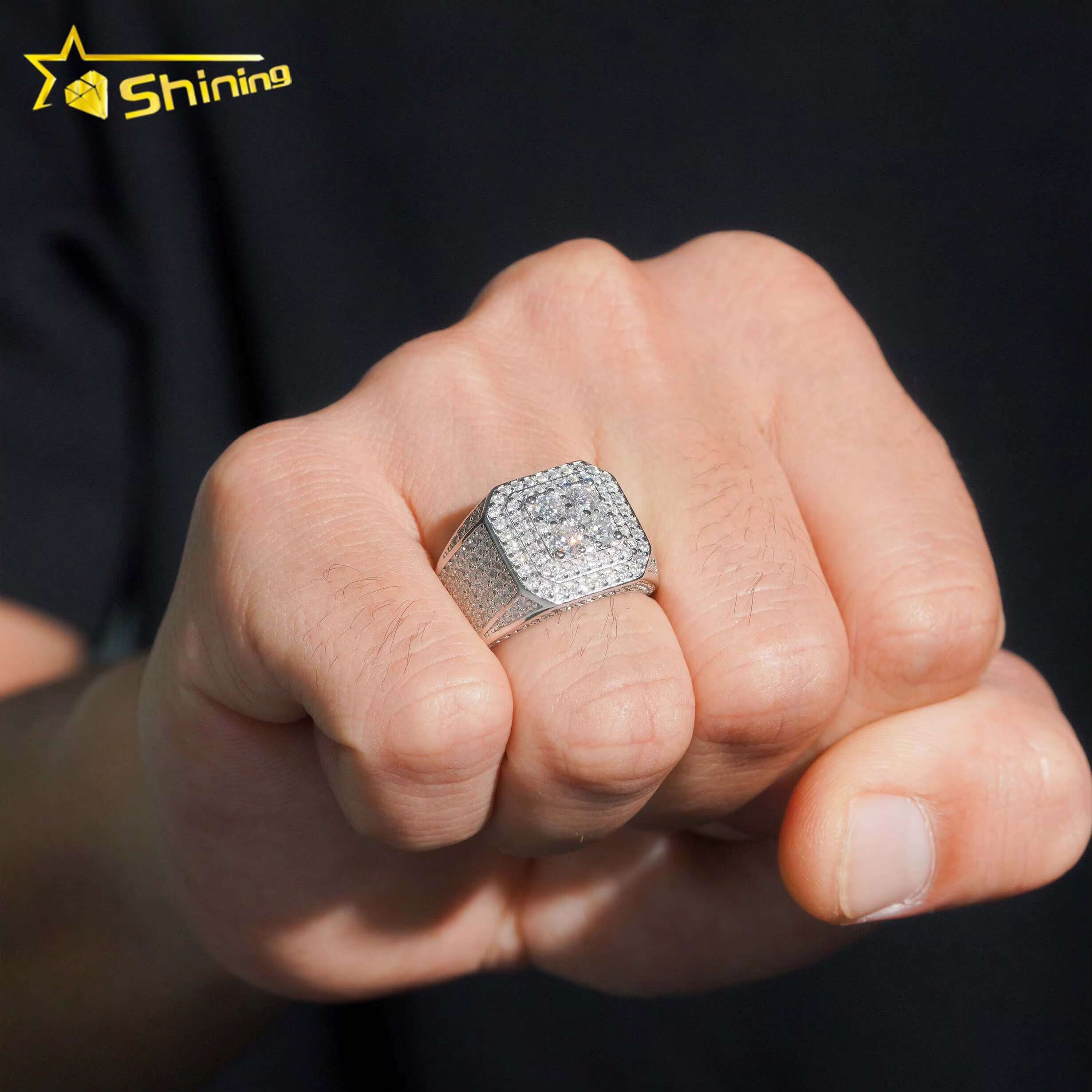 Wholesale Price Custom VVS Diamond Hip Hop Iced Out Moissanite Mens Ring 925 Sterling Silver Jewelry