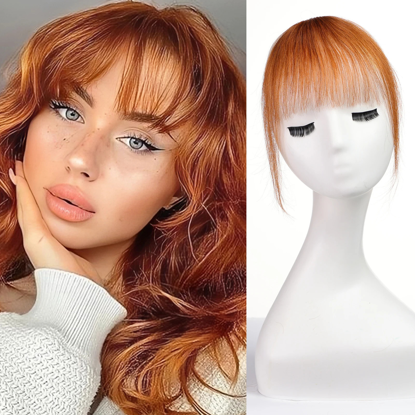 Bangs Hair Clip in Bangs 100% Real Human Hair Extensions Wispy Bang Ginger Copper Fake Bangs Fringe with Temples for Women Daily 250529