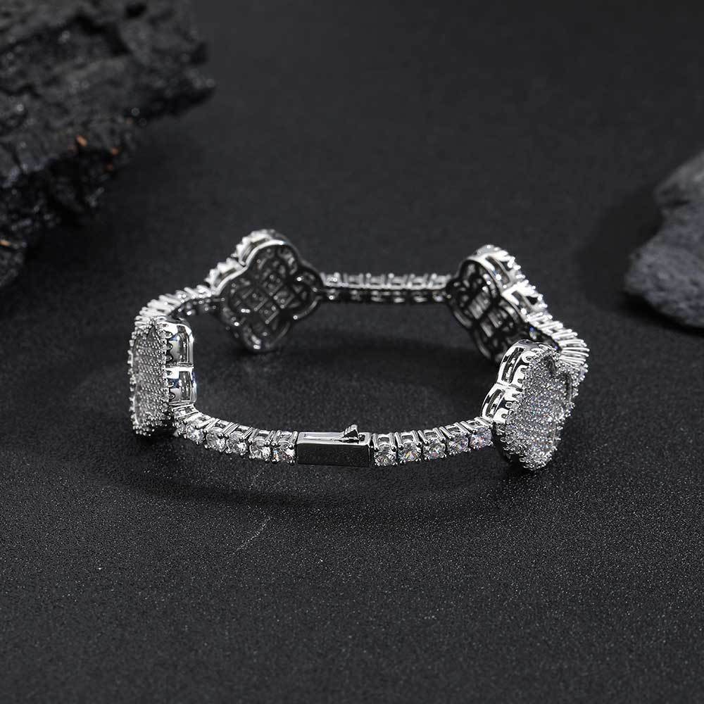 Hip hop spring buckle four leaf clover Moissanite tennis bracelet high-end and versatile accessory for mens bracelet