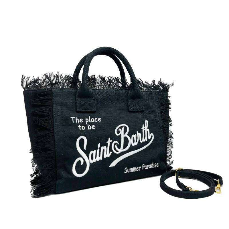 Women's Bags Designer Saint Barth European And American New Fashion Tassel Embroidery White Large Capacity Black Beach Tote Bag Handbag