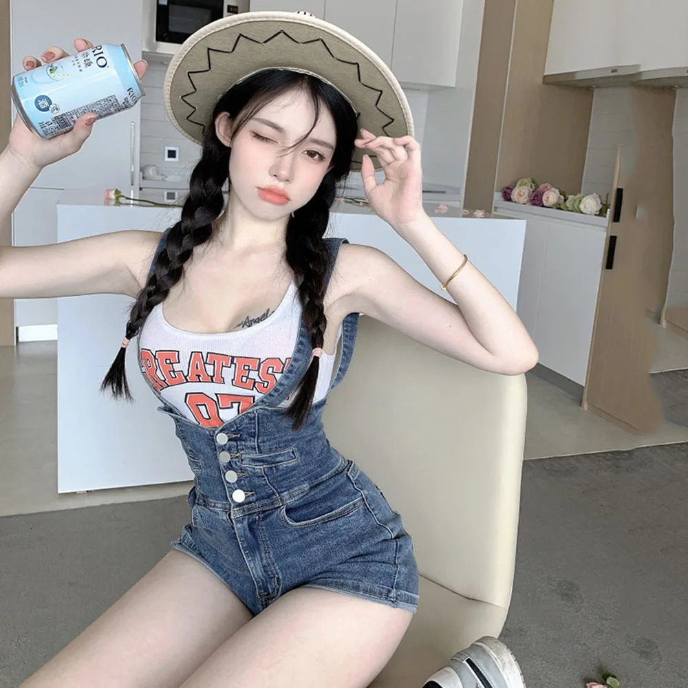 Overalls Jeans XL Denim Pants Pocket Button Casual Sling Shorts Jumpsuit Skinny Trousers Strap Buttons Bib Suspenders For Women 250604