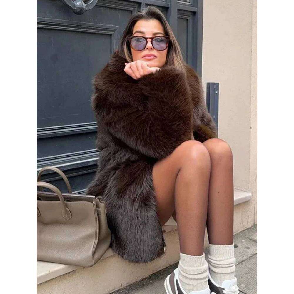 Coats Designer Women ZBZA Women's Warm Thick Faux Fur Coat Vintage Lapel Long Sleeves Hidden Pockets Solid Overcoat Autumn Winter New Jacket Desi