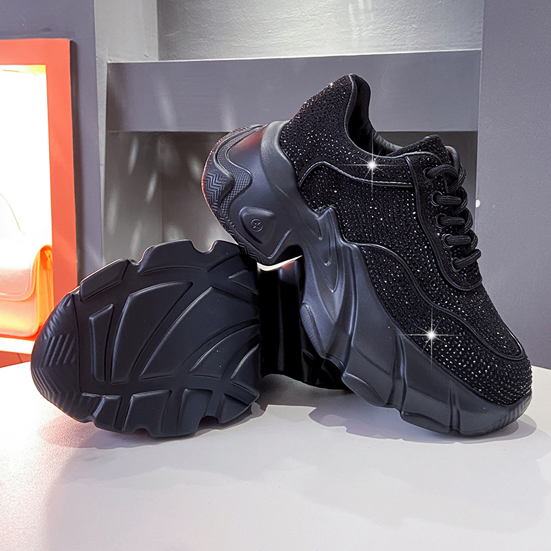 Luxury Shoes for Women 2025 New Shiny Rhinestone Women's Sneakers Shoes Autumn Fashion Thick Sole Sports Shoes Anti Slip Outdoor Sports Running S