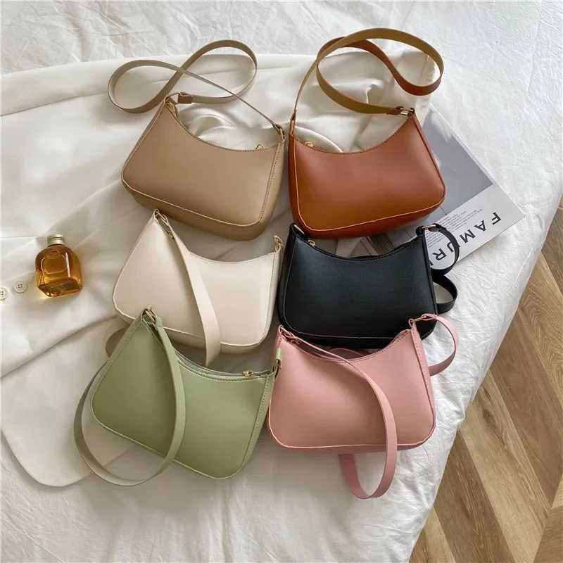 2024 New Womens Fi Handbags Solid Color PU Leather Shoulder Underarm Bag Casual Women Hobos Handbags XJ250605