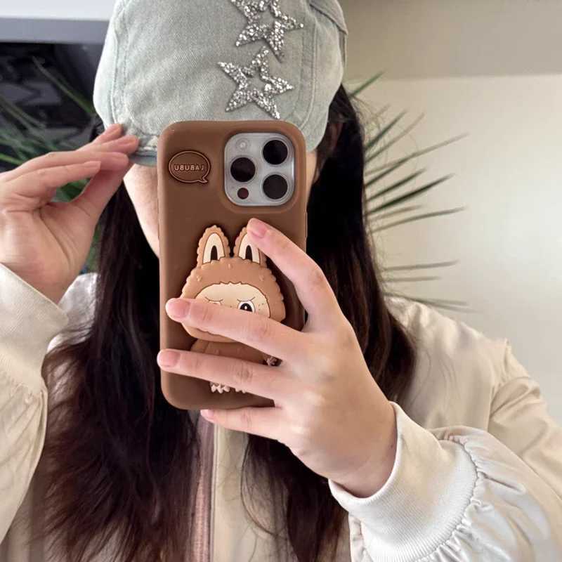 3D Labubu Cute Phone Case For iPhone 16 15 14 Plus 13 12 Pro Max 11 Kawaii Grip Tok Holder Cartoon Soft Silicone Cover Gift X2506051