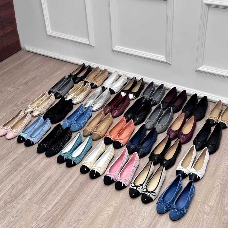 designer shoes Ballet Flats Classic Shoes Women Basic Leather Tweed Cloth Two Color Round Ballet Shoe Fashion Flats Women Shoes Dress Shoes pumps ballet flat