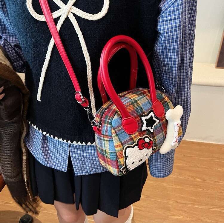 Korean Style INS Exquisite Plaid Cute Kitty Bow Star Fashion Handbag Crossbody Bag for Women Y2K Backpack