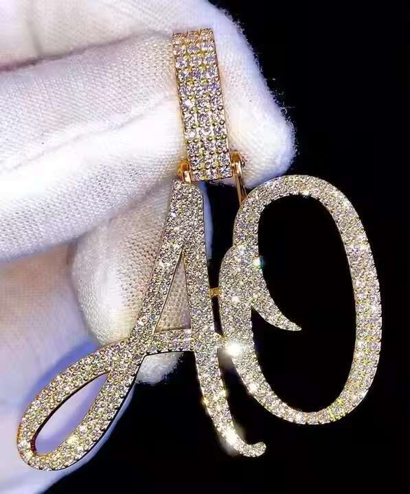 Hip Hop Jewelry Initial Letter Pendant VVS Moissanite Pendant Necklace 925 Gold Rose Gold Plated Iced Out Letter Pendants