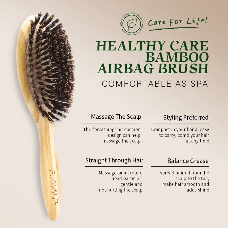 BOOMSLIFE Soft Boar Bristle Hair Brush Professional Women Bamboo HairBrush Massage Bamboo Comb for Hair Beauty Care Salon Tools 250603