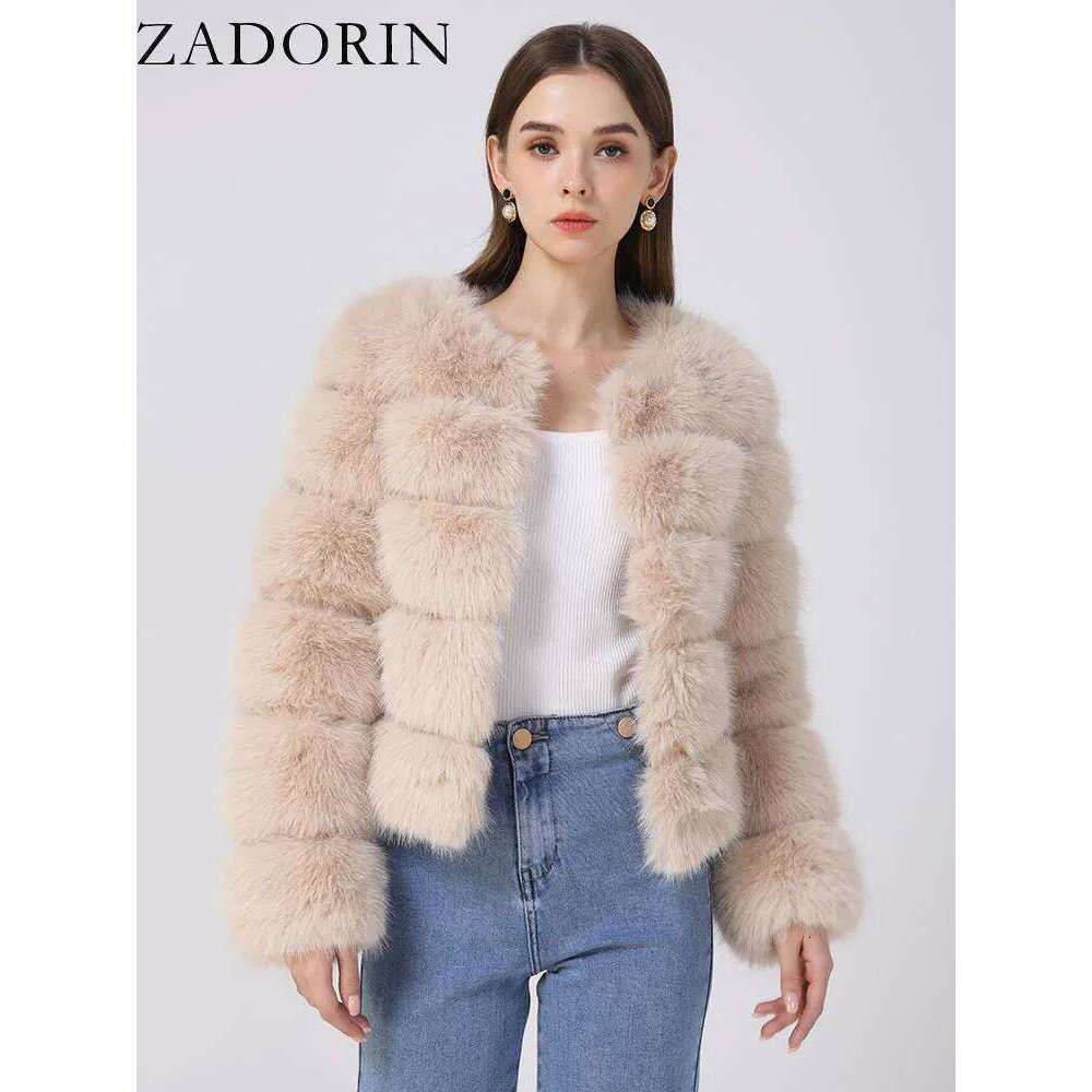 ZADORIN Long Sleeve Faux Fox Coat Winter Fashion Thick Warm Coats Outerwear Fake Fur Jacket Women Clothing