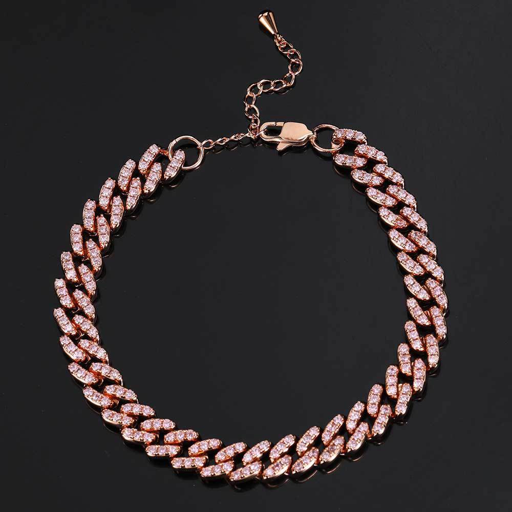 9mm Single Row Cubic Moissanite Anklet with Cuban Chain and D-Ring Extension for Women