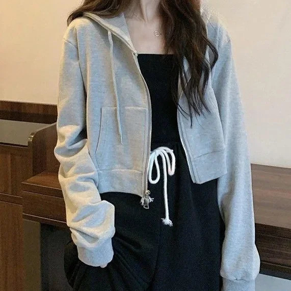 Loose Womens Hoodie Autumn Long Sleeve Short Thin Sporty Top Korean Style Student INS Of The Season Fashion Outerwear 250604