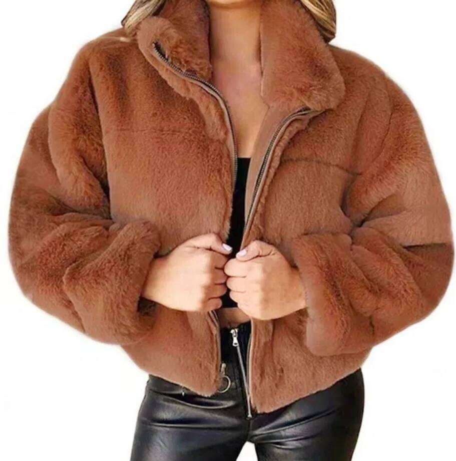 Coats Designer Women Autumn And Winter Fashion Solid Warm Color Zipper Fluffy Artificial Fur Short Women's Street Jacket Designer