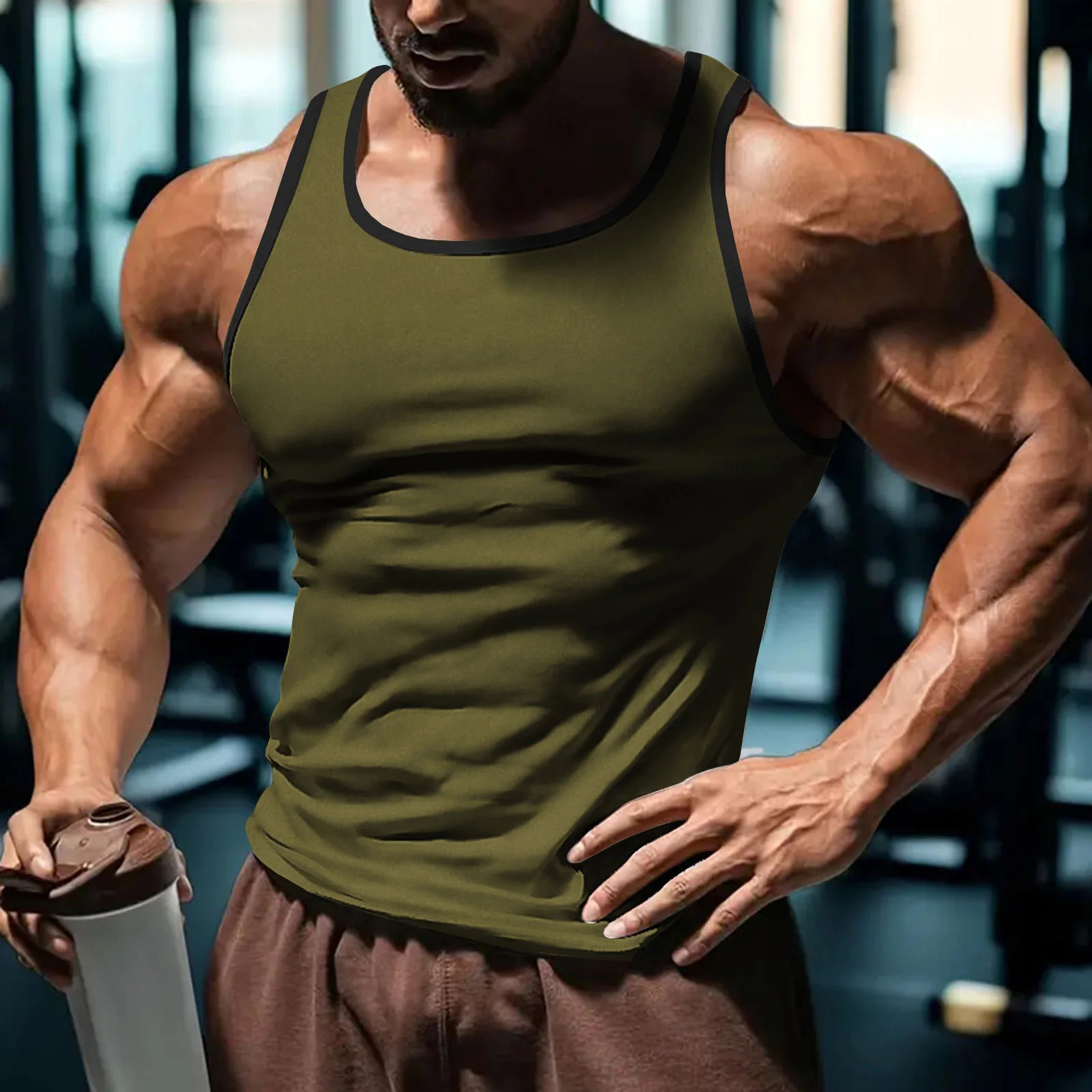 2025 European and American Summer Fitness Sports Training Vest Mens Solid Color Casual Breathable Tank Top Men Knit Tank 250605