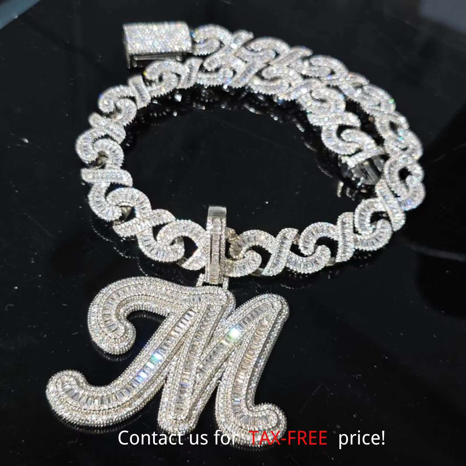 New Arrival Initials Single Cursive Letter Pendant Necklace Baguette Big Letter A-Z Birthday Gift Women Men Fashion Jewelry