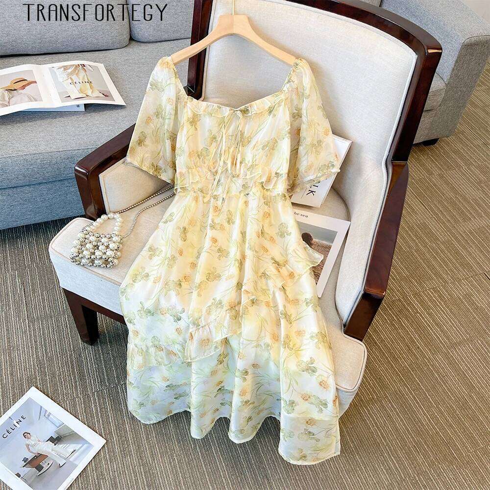 Summer Plus Size Casual Loose Comfortable Mid-length Printed Chiffon 2025 New Women's Clothing Party Dress