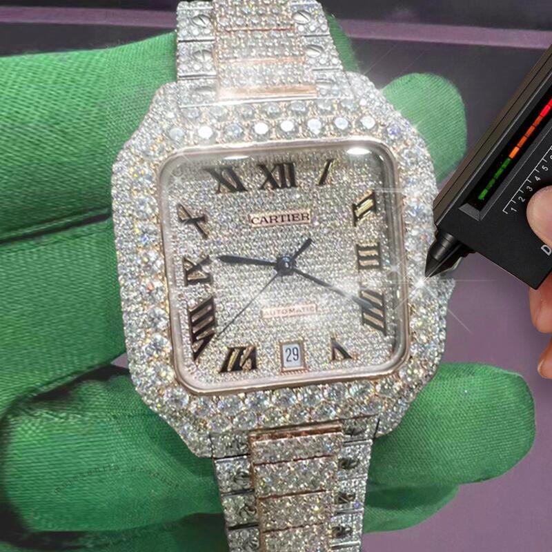 High-precision tactical mechanical watch Dia New Ice Crystal VVS Mens Womens Designer Shining Fashion Full Body Moissanite Watches Fast Free ShippingMoissanite