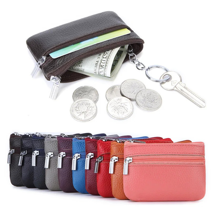 Leather 2 Zipper Coin Purse Wallet With Card Slots Organizer Change HolderCard Case Storage Bag for Men 250605