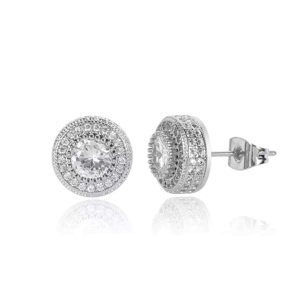 Wholesale Fine Jewelry Earrings for Men Hip Hop Style Bling Gold Plated Round CZ Zircon Diamond Stud Earrings