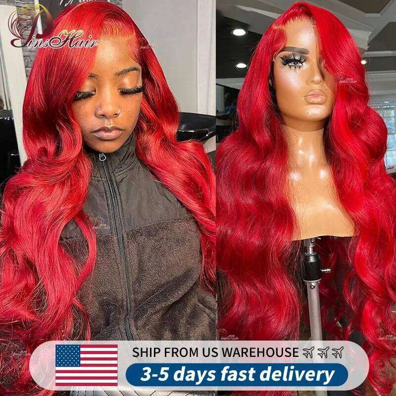 Red Front Human Wigs Body Wave 13X6 HD Transparent Lace Frontal Wig 99J Bury Color Remy Hair Pre Plucked For Women