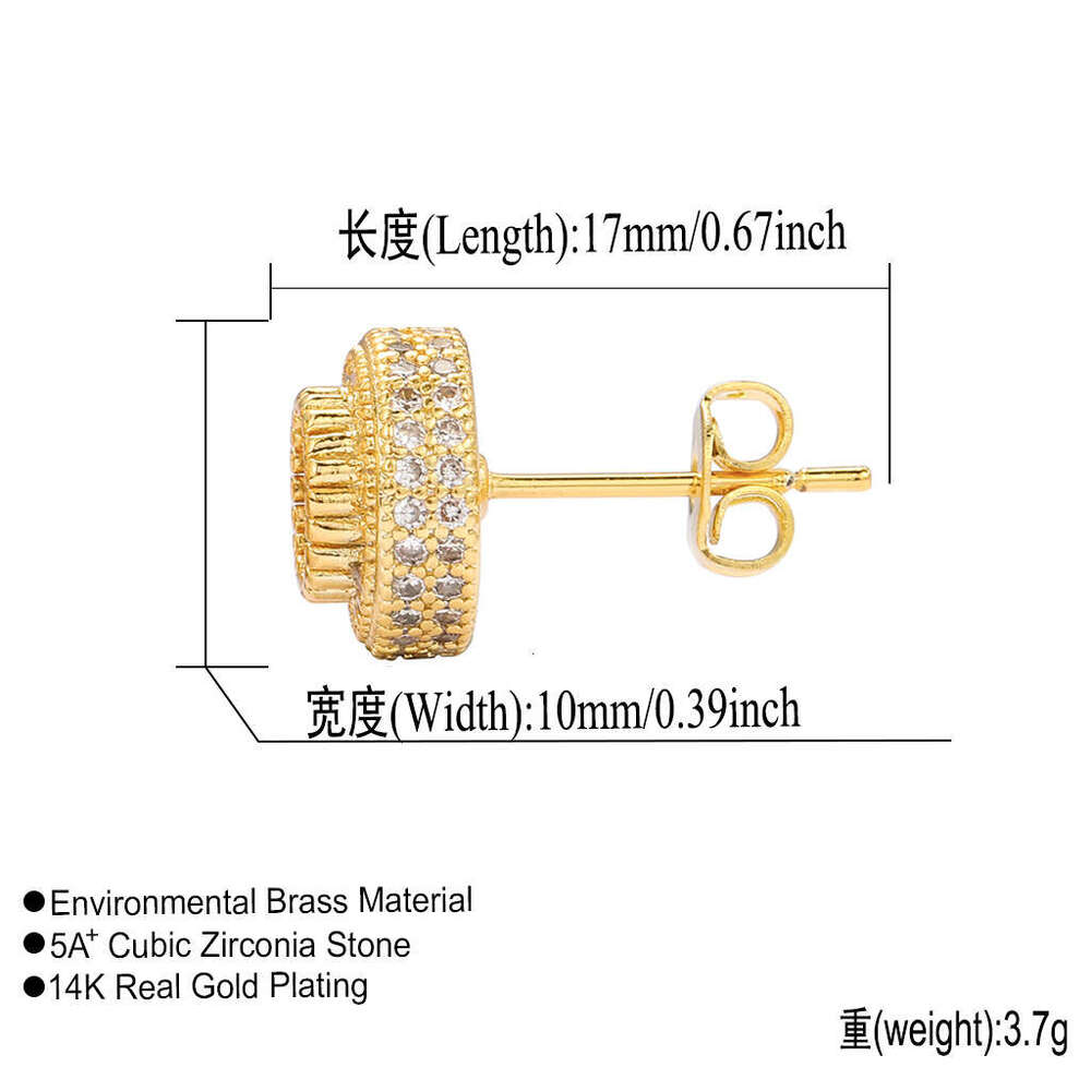 DHGADGETS Hip Hop Gold Plated Round Zircon Stud Earrings for Women Fashion Bling Jewelry