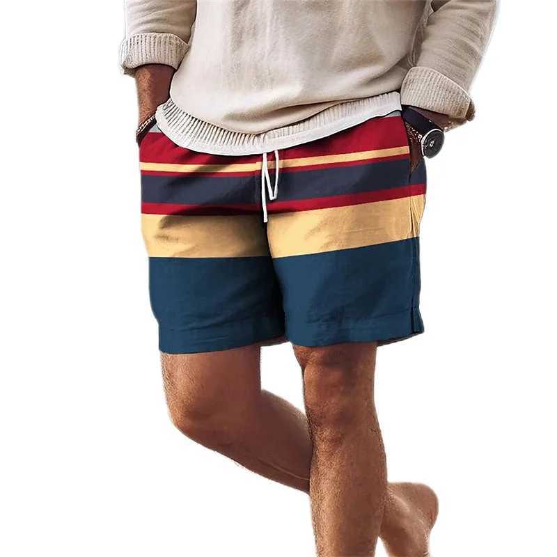 Stripe Colorful 3D Printed Short Pants For Men Clothes Color Splicing Beach Shorts Harajuku Fashion Vacation Hawaiian Bermudas XJ250605