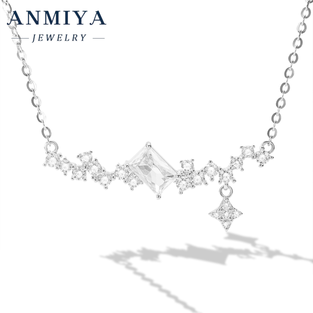 Geometric Silver Jewelry Multi Zircon Design Together, 925 Chain Necklace for Modern Minimalist Wear