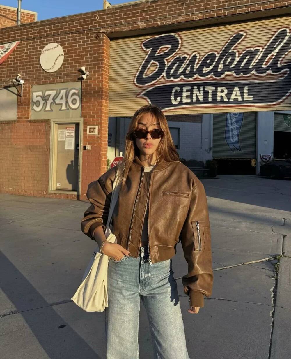 Padded Traf Autumn-Winter New Fashion Spice Girl Style Short Chunky Texture Women's Jacket Motorcycle Leather