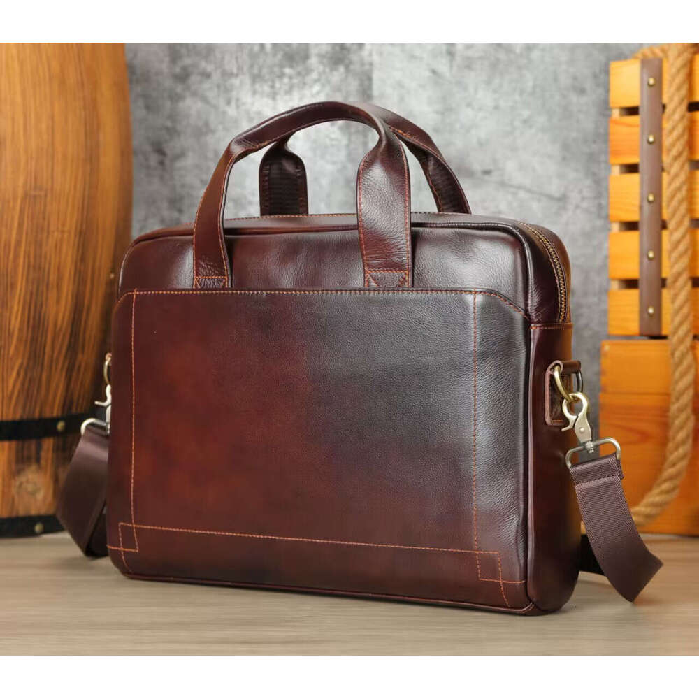 Marlant Men's Handbag First Layer Cowhide Briefcase Genuine Leather Laptop Business Bag
