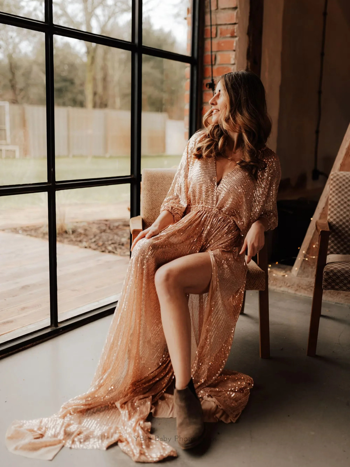 Maternity Pography Props Dress Elegant Vintage Sequin V-neck Dress For Pography Props Gown Clothes For Po Shoot 250530