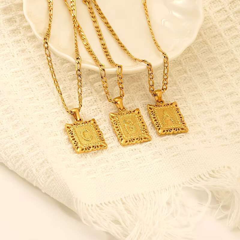 MECYLIFE 18K Gold Figaro Chain Women Fashion Letter Initial Pendant Necklace Stainless Steel Hollow Letter Necklace Alphabet