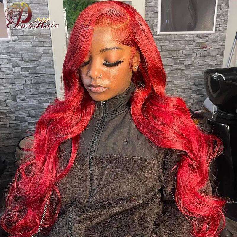 Red Front Human Wigs Body Wave 13X6 HD Transparent Lace Frontal Wig 99J Bury Color Remy Hair Pre Plucked For Women