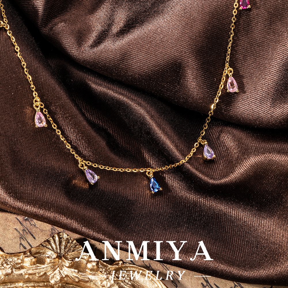 Sparkling Colorful Zircon Accented Silver Jewelry Layered Multi Water Drop Pendant, Tarnish-Resistant 925 Necklace for Daily