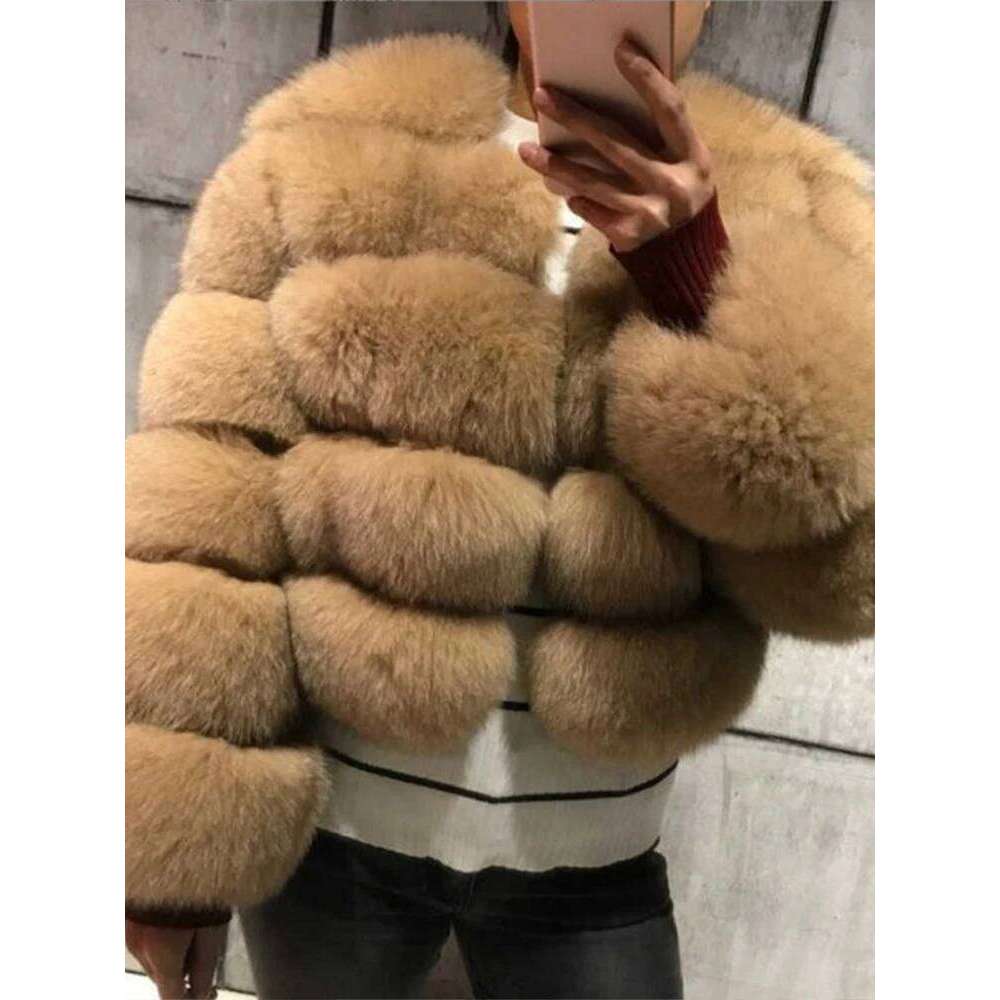 Fur Faux Jacket Women Coat Elegant Round Neck Long Sleeve Furry Female Coats 2024 Winter Fashion Lady Warm Solid Streetwears