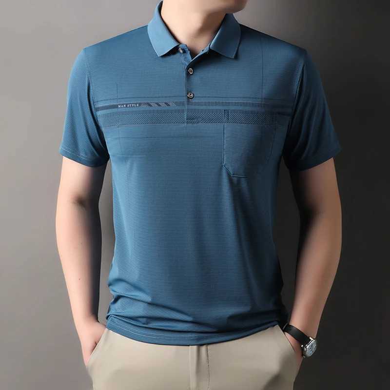 Retro Mens Short Sleeve Polo Shirt Summer Fashion Pocket Stripe High-end Custom Design Comfortable Cotton Top Casual T-shirt XJ250605