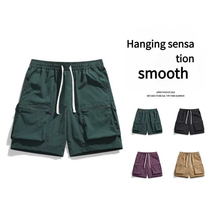 Summer Tide Work Shorts with Large Pockets Sports Outdoor Ice Silk Five-Minute Shorts Multi-Pockets Ice Feeling Casual Pants for MenXJ250605