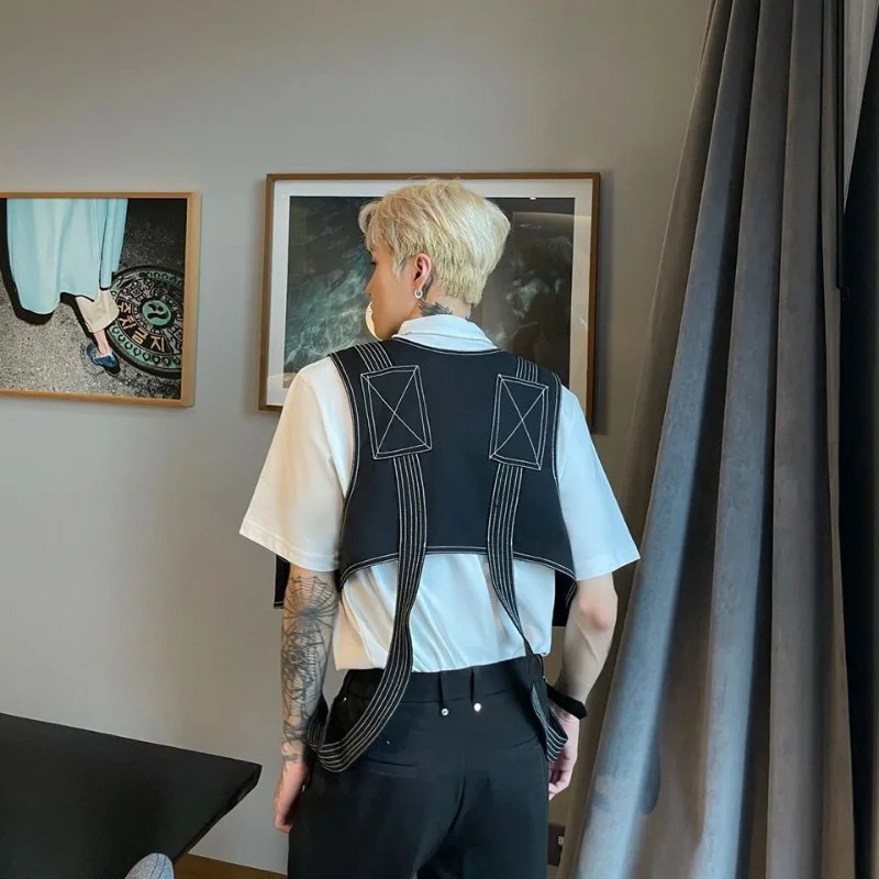 Summer Niche n Outer Workwear Korean Style Highend Functional Cargo Suit Vest Mens Jacket Trendy Aesthetic Chic 250605Z