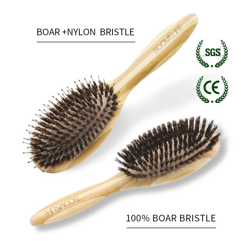 BOOMSLIFE Soft Boar Bristle Hair Brush Professional Women Bamboo HairBrush Massage Bamboo Comb for Hair Beauty Care Salon Tools 250603