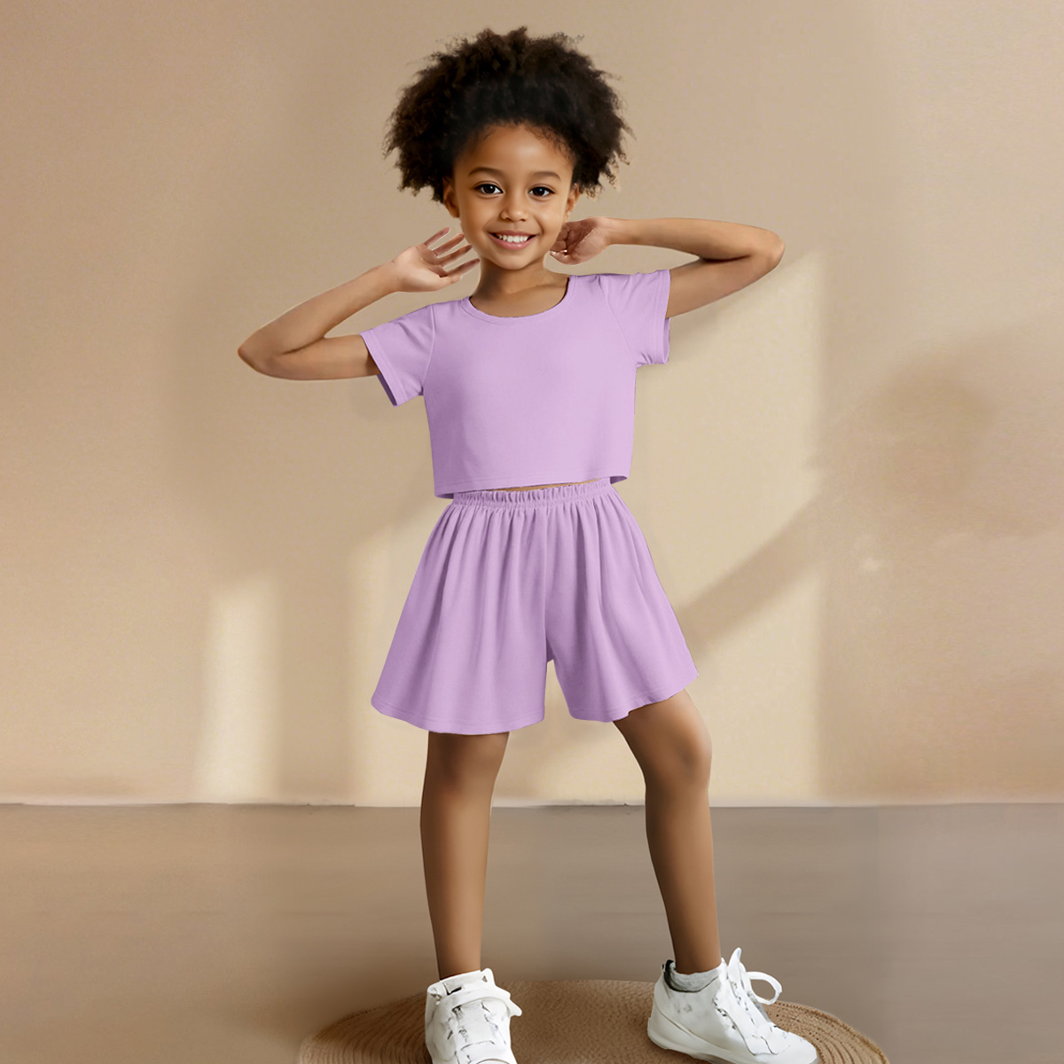 Baby girl summer solid color casual set, 2-piece waist cinched top loose shorts set, daily wear and outdoor play wear, girl designer clothing SY063