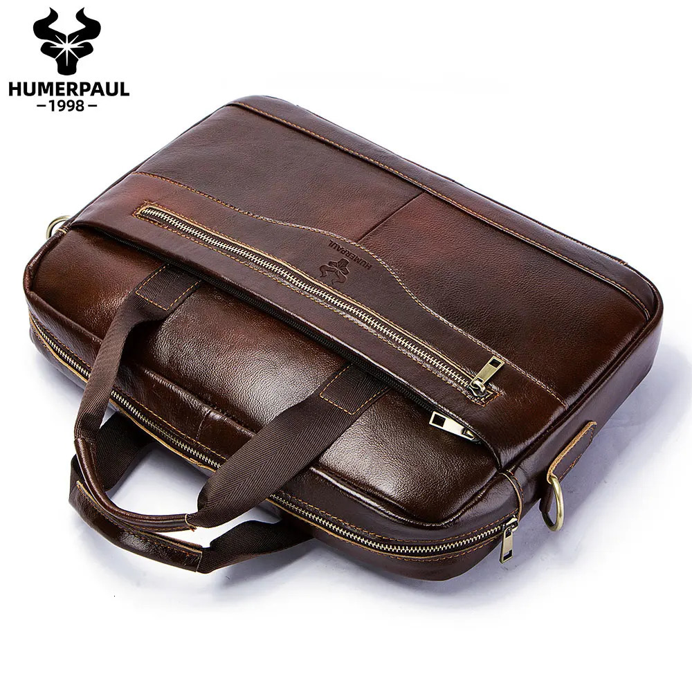 HUMERPAUL Briefcase Men Business Shoulder Messenger Bags Genuine Leather 15 Laptop Bag Mens Briefcase Office Business Handbag 250603