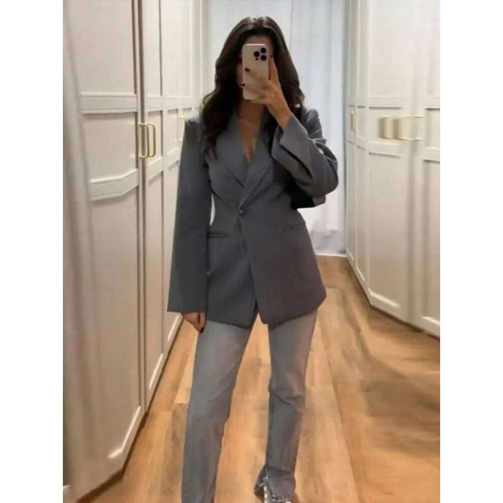 Coats Designer Women Elegant Slim Solid Women's Blazers Lapel One Button Shoulder Pads Long Sleeve Jacket 2025 Spring Office Lady Commute Outwear