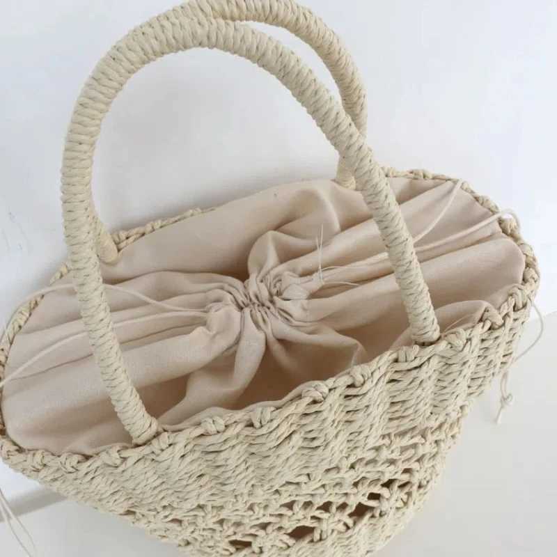 Str Woven Bag Womens Woven Handbag Oval Paper Rope Material Str Woven Bag Hollowed Out Handmade XJ250605