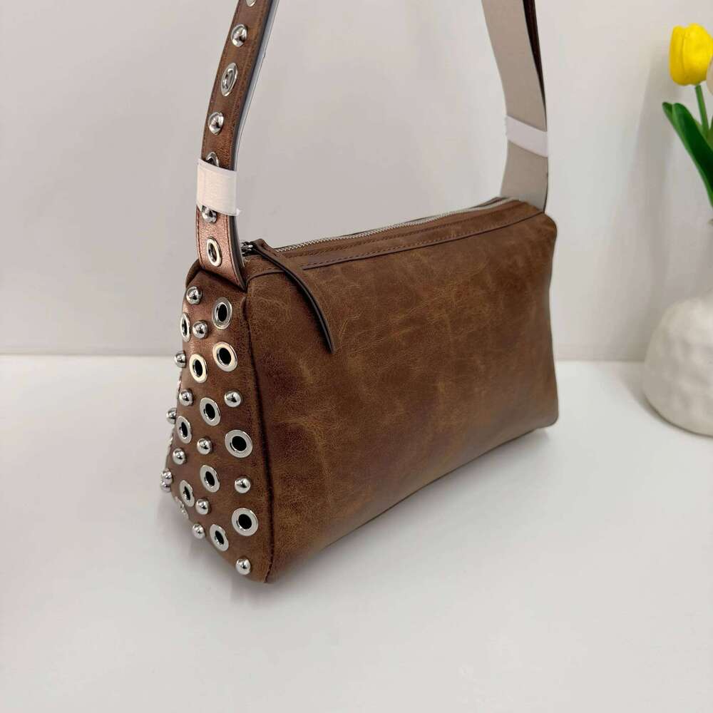 Women PU Eyelet Underarm Large Capacity Stylish Armpit Top Handle Motorcycle Style Shoulder Bag