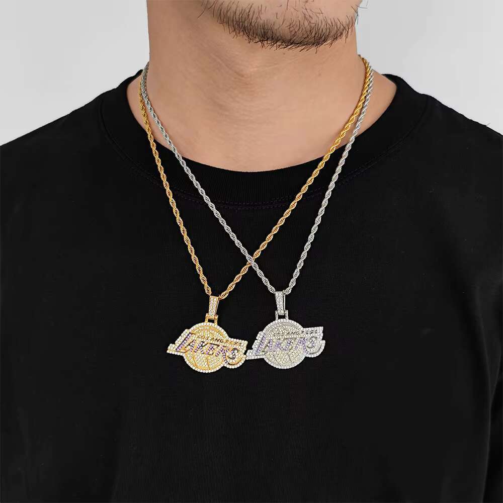Lakers pendant necklace, men's hip-hop style, moissanite 925 silver necklace, letter shape, fans also suitable for children wear.