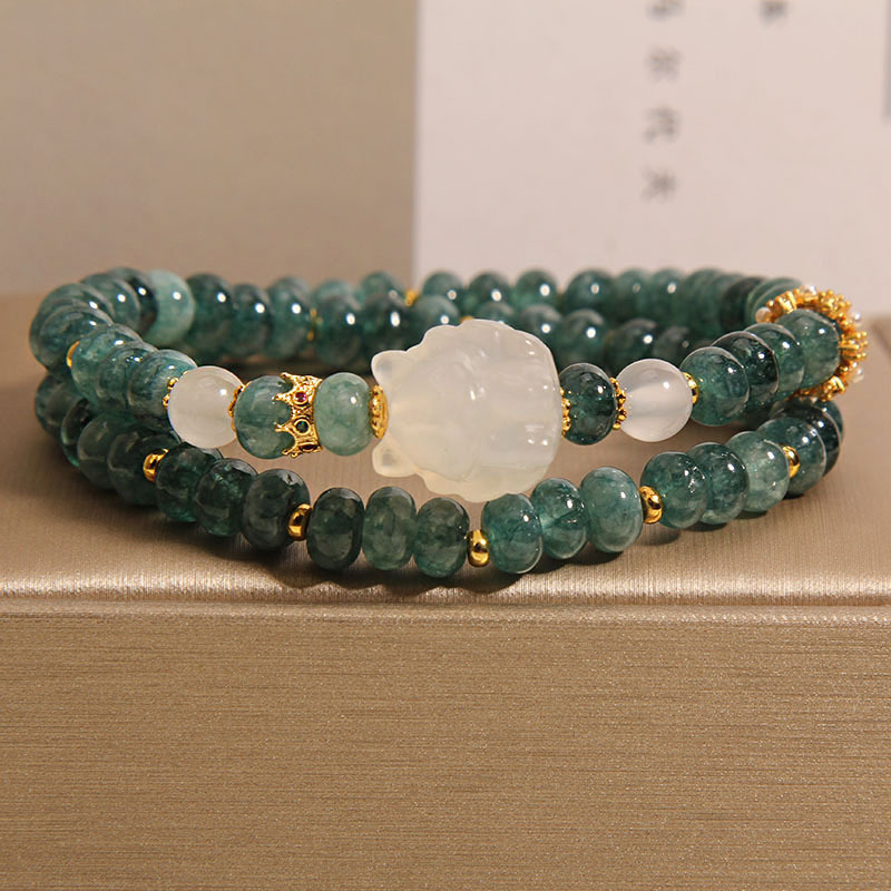 Natural Jadeite Abacus Bangle - Elegant Womens Crystal Double Ring Bracelet