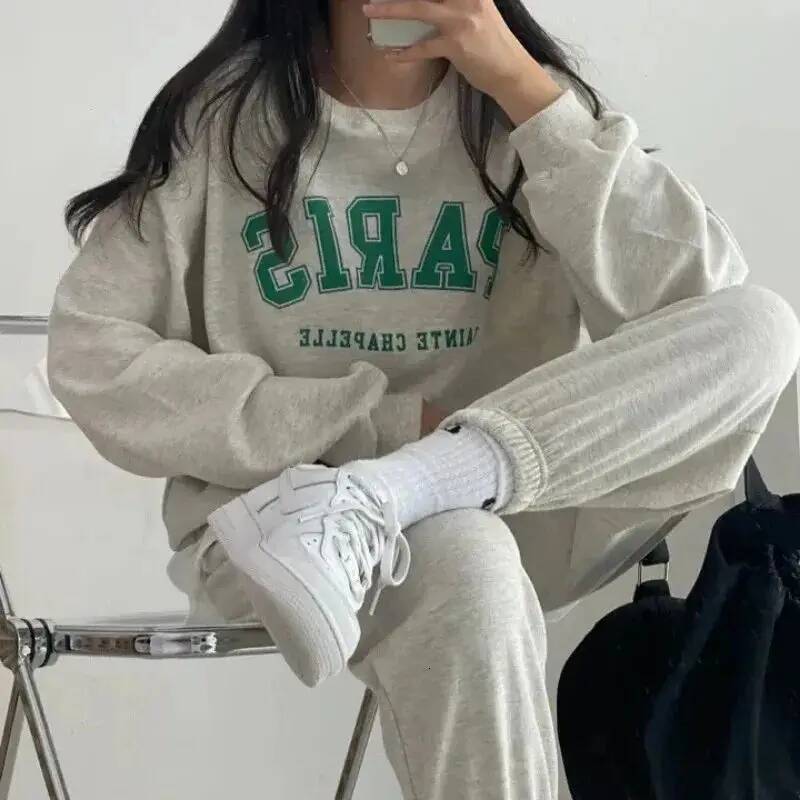 And Stretch Waist Pants Set Pullover Solid Autumn Sportswear Slim Women's Hoodie Wear 2024