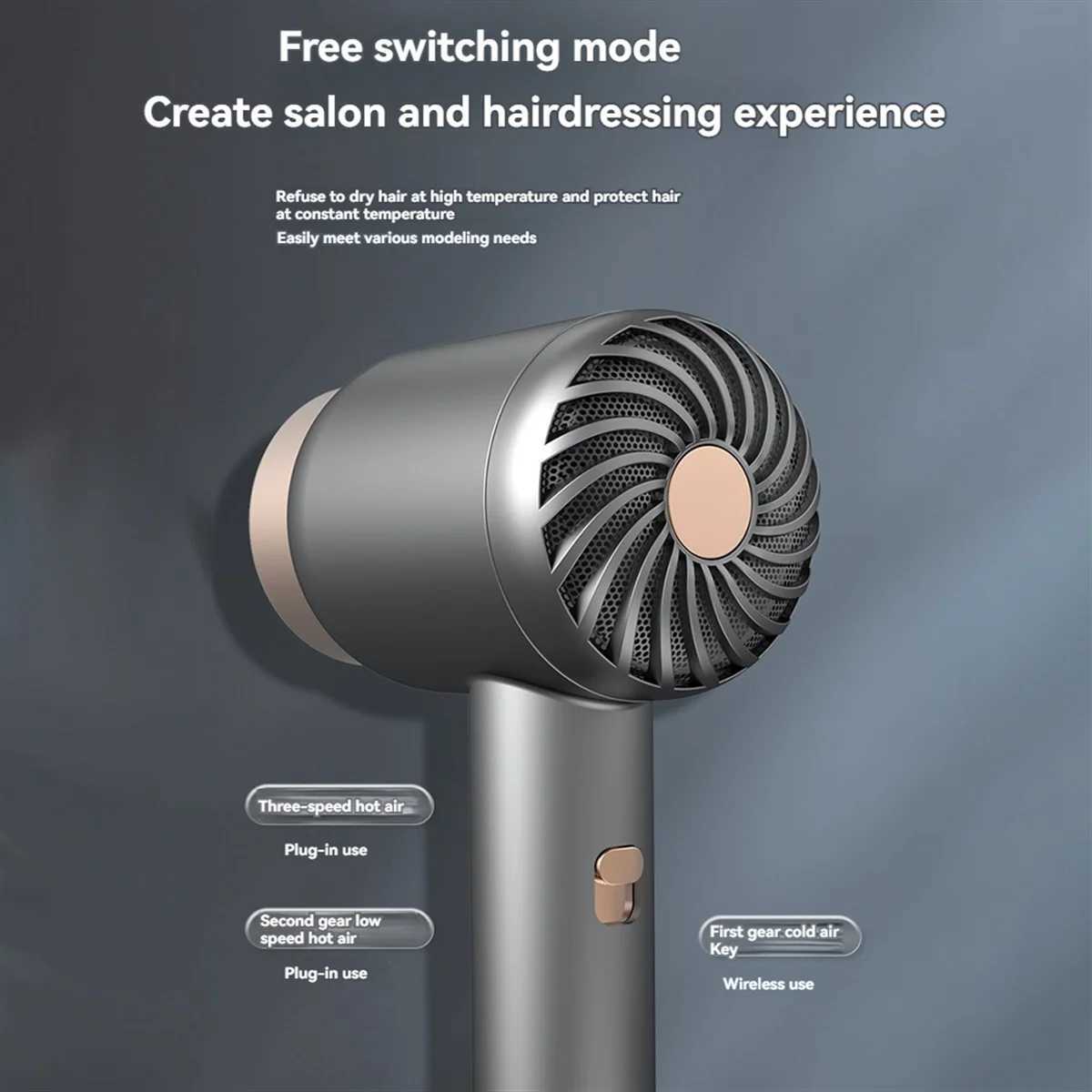 A78E-Wireless Hair Dryer Plug-in and Charging 2 in Line 1 with USB Charging Cold Hot Wind Wireless Hair Dryer B EU Plug XJ250605