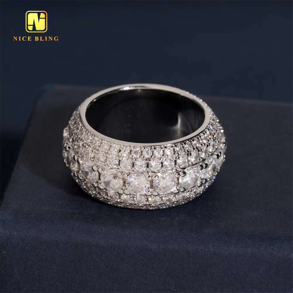 Fashion Jewelry Wholesale Price Hot Sale 5Row Hip Hop Moissanite Rapper Brass 5A Cubic Moissanite Jewelry Diamond Iced Out Ring for Men