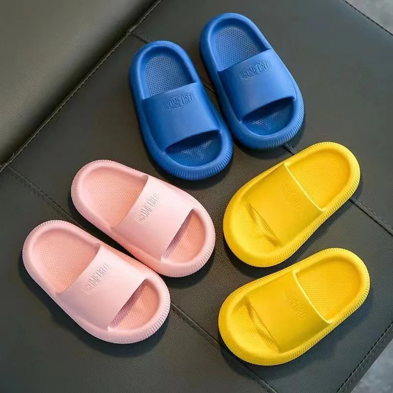 Summer Childrens Casual Slippers Solid Color Breathable Non-Slip Home Bathroom Beach Kids Soft Slippers Boys Girls Indoor Shoes 250604