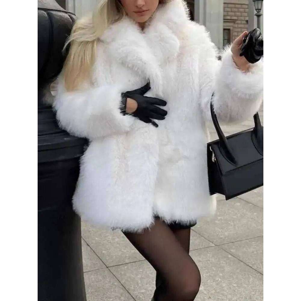UCXQ Fashion Faux Fur Coat European Style All Match Lapel Solid Color Tide Temperament Short Jacket Women 2025 Autumn Winter 259